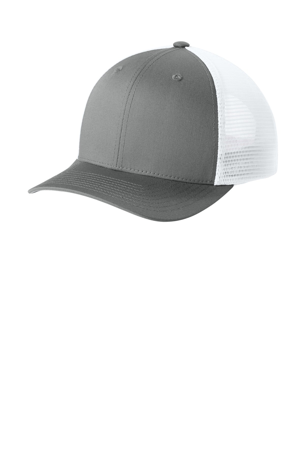 Sport-Tek Stretch-Tek Snapback Trucker Cap STC74 Grey Concrete/ White