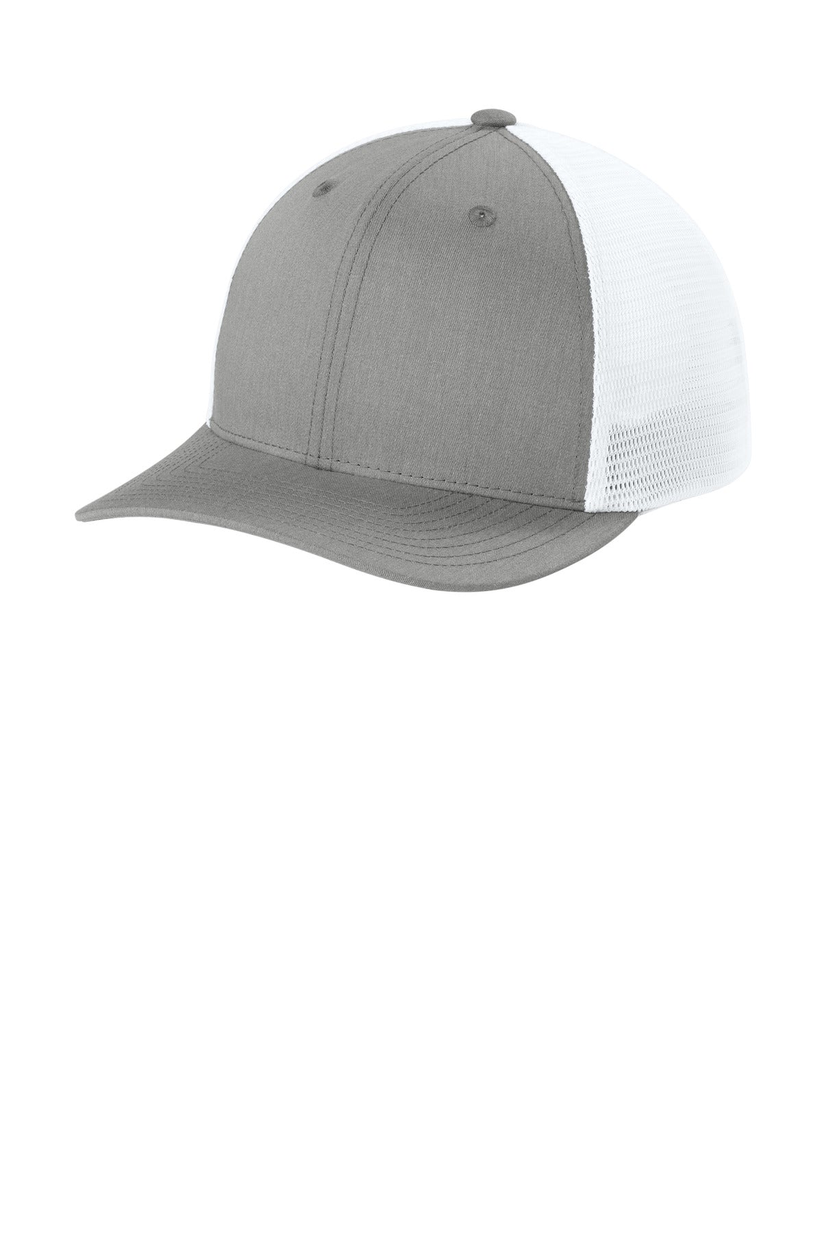 Sport-Tek Stretch-Tek Snapback Trucker Cap STC74 Heather Grey/ White