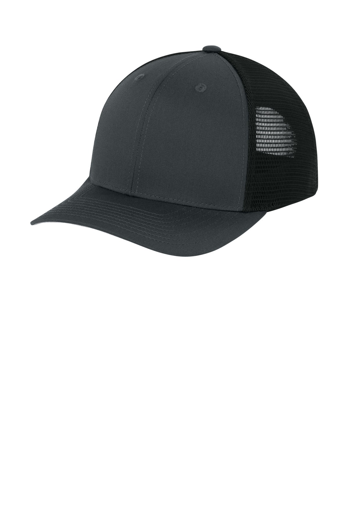 Sport-Tek Stretch-Tek Snapback Trucker Cap STC74 Iron Grey/ Black