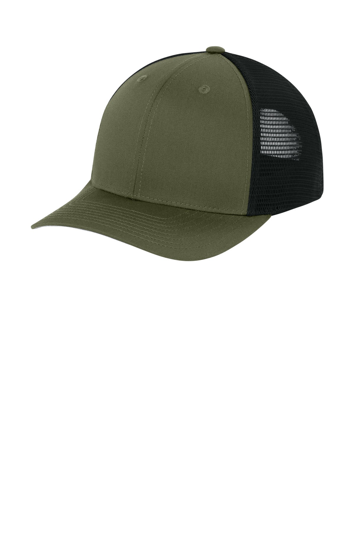 Sport-Tek Stretch-Tek Snapback Trucker Cap STC74 Olive Drab Green/ Black