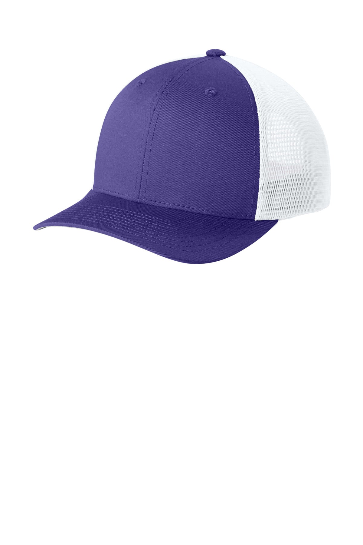 Sport-Tek Stretch-Tek Snapback Trucker Cap STC74 Purple/ White