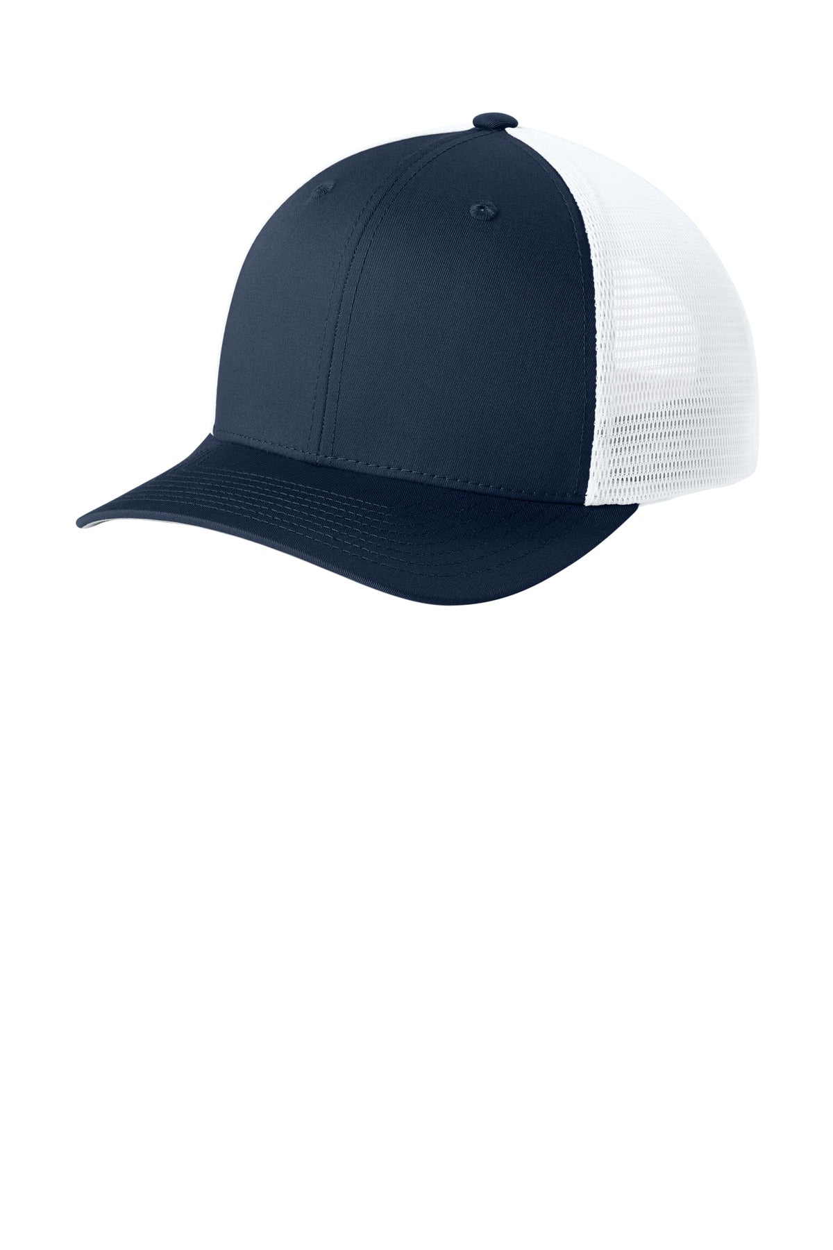 Sport-Tek Stretch-Tek Snapback Trucker Cap STC74 True Navy/ White