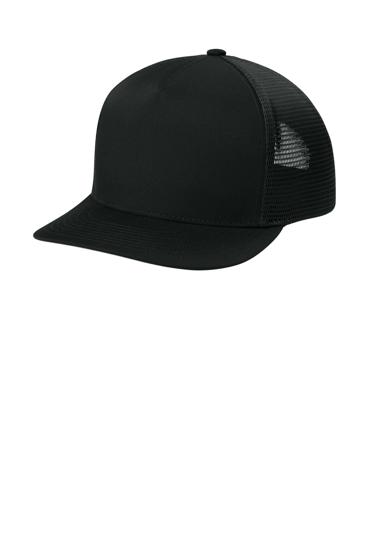Sport-Tek Stretch-Tek 5-Panel Trucker Cap STC75 Black/ Black