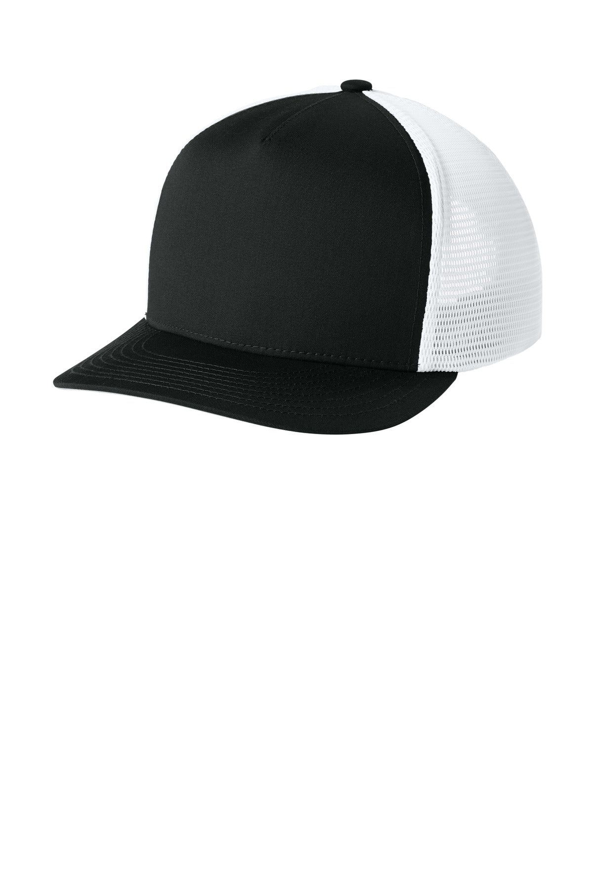 Sport-Tek Stretch-Tek 5-Panel Trucker Cap STC75 Black/ White
