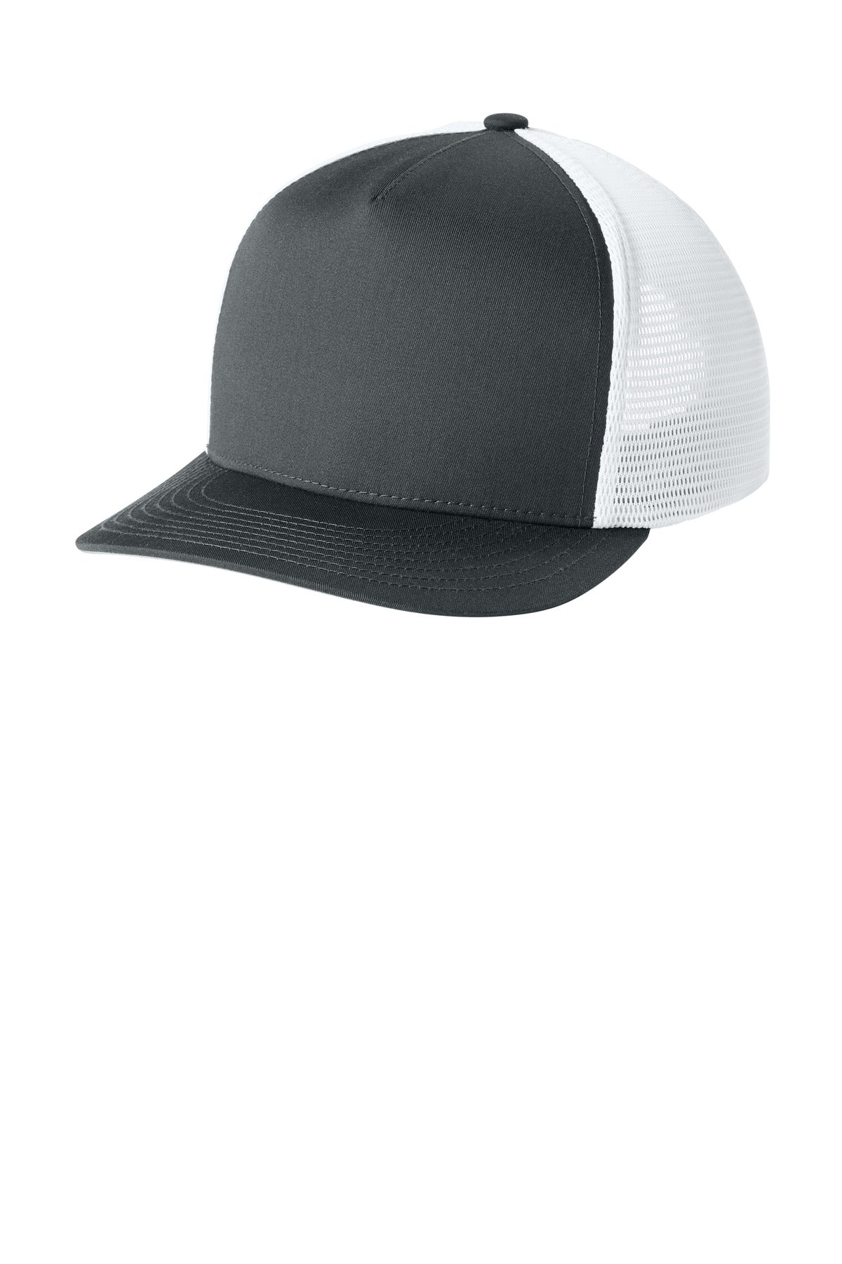 Sport-Tek Stretch-Tek 5-Panel Trucker Cap STC75 Iron Grey/ White