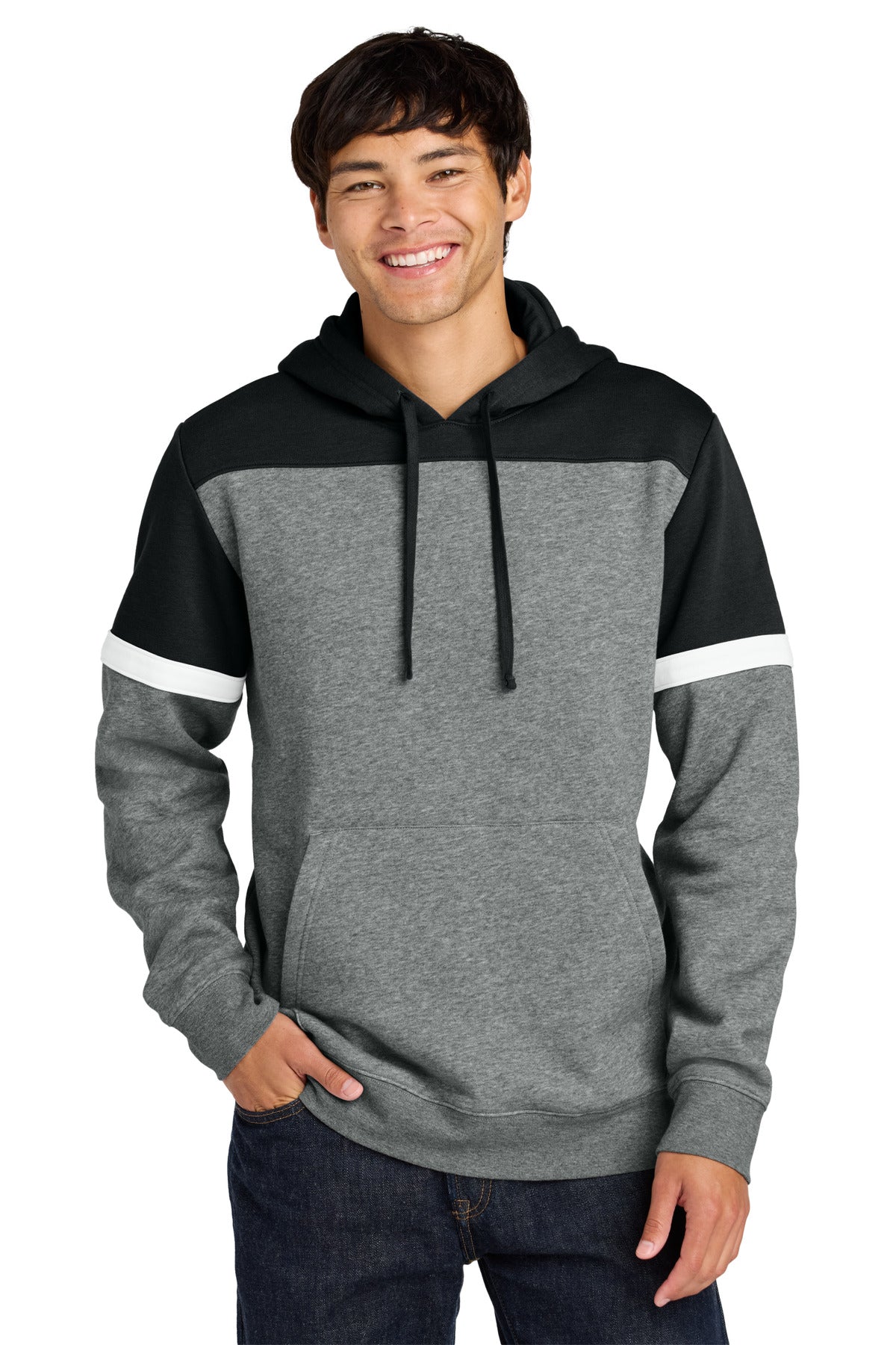 Sport-Tek Drive Fleece Colorblock Hoodie STF205 Black/ Vintage Heather