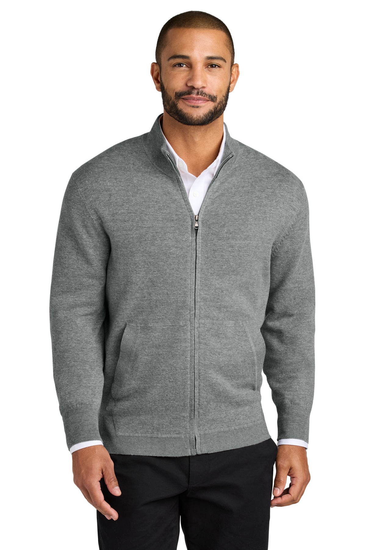 Port Authority Easy Care Full-Zip Sweater SW2901 Medium Heather Grey
