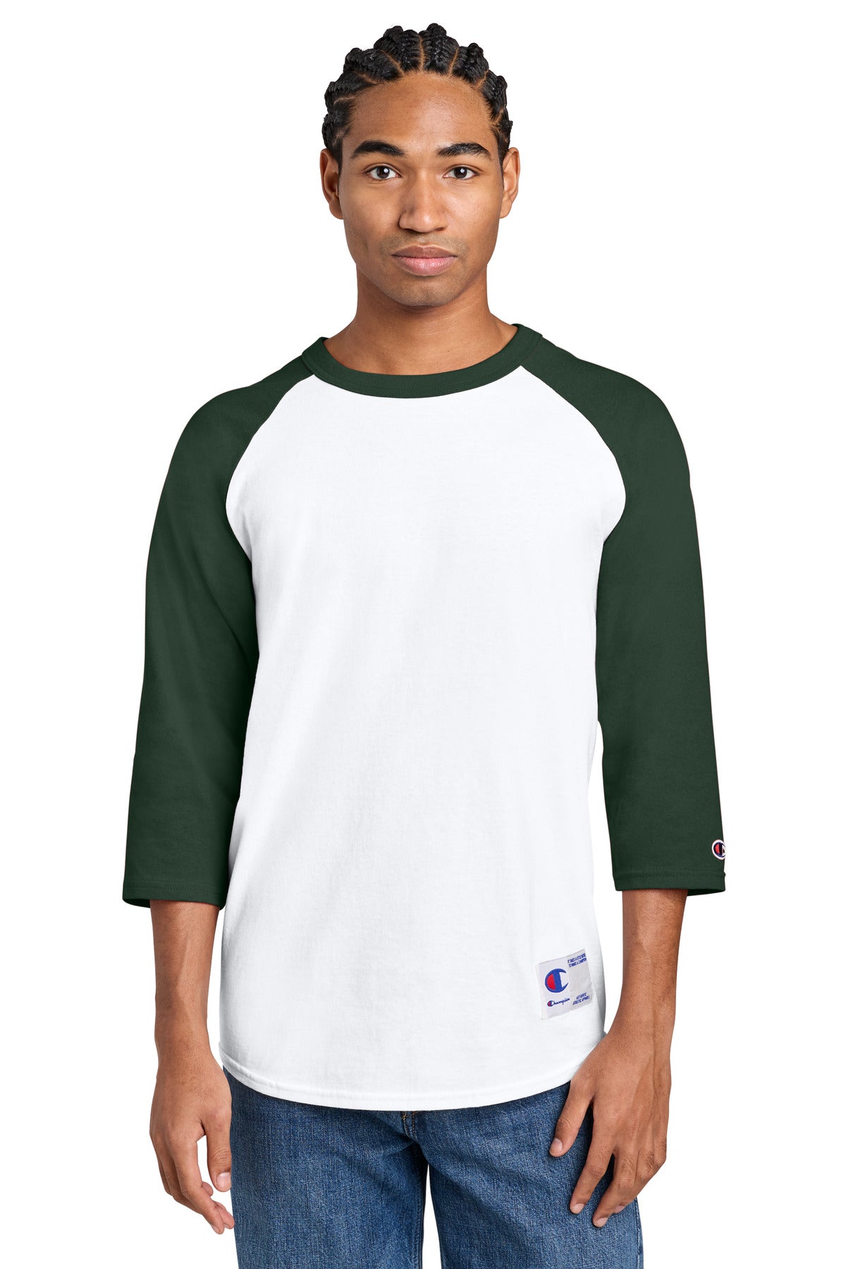 Champion Raglan Baseball Tee T137 White/ Dark Green