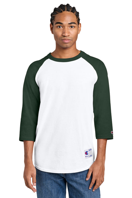 Champion Raglan Baseball Tee T137 White/ Dark Green