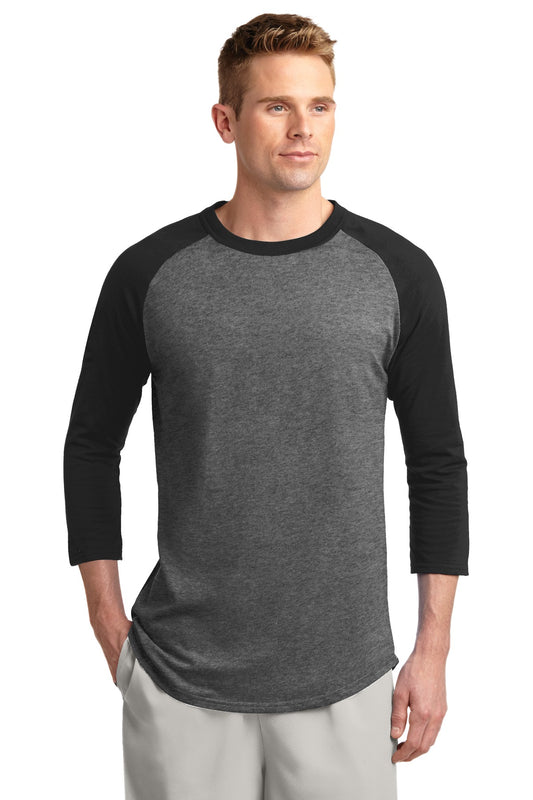 Sport-Tek Colorblock Raglan Jersey.  T200 Dark Heather Grey/ Black