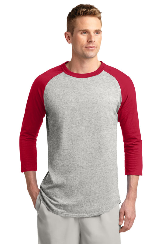 Sport-Tek Colorblock Raglan Jersey.  T200 Heather Grey/ Red