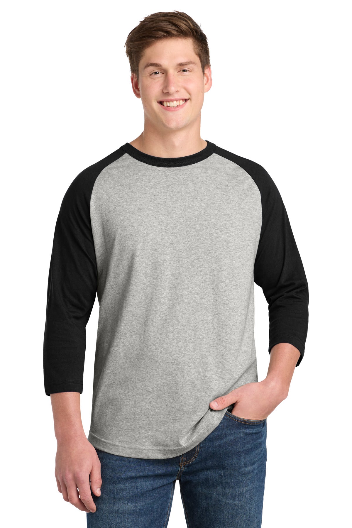 Sport-Tek Colorblock Raglan Jersey T200 Heather Grey/ Black