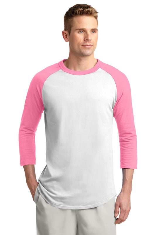 Sport-Tek Colorblock Raglan Jersey.  T200 White/ Bright Pink