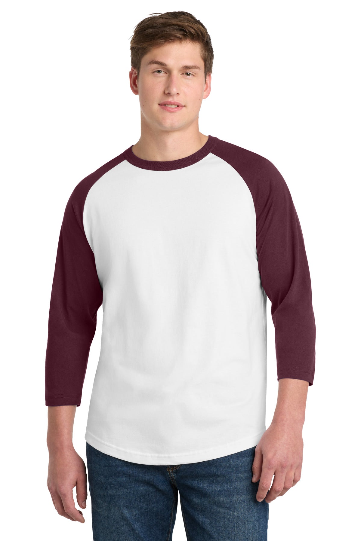 Sport-Tek Colorblock Raglan Jersey T200 White/ Maroon