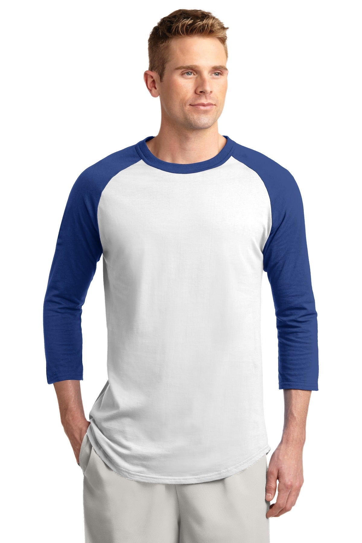 Sport-Tek Colorblock Raglan Jersey.  T200 White/ Royal