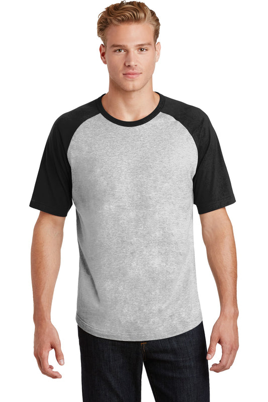 Sport-Tek Short Sleeve Colorblock Raglan Jersey. T201 Heather Grey/ Black