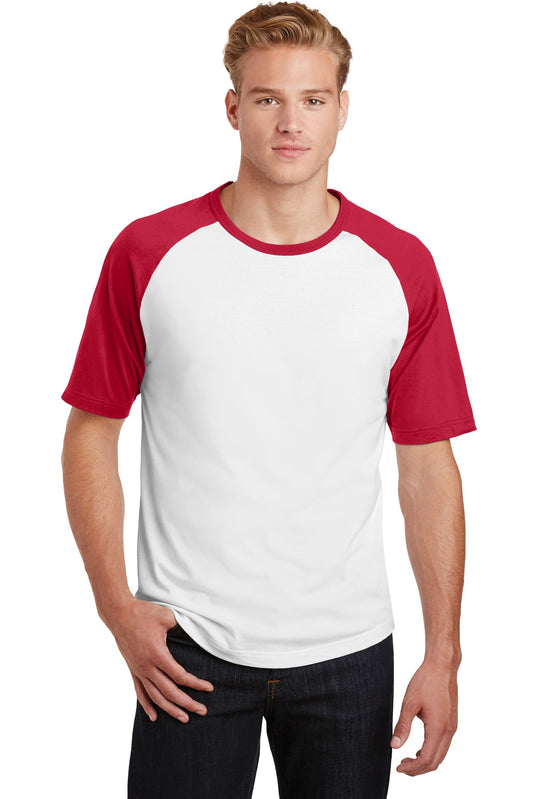 Sport-Tek Short Sleeve Colorblock Raglan Jersey. T201 White/ Red