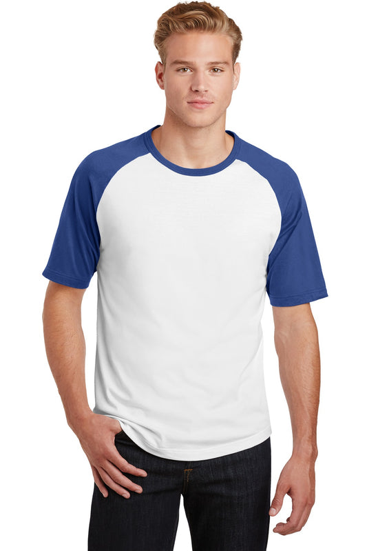 Sport-Tek Short Sleeve Colorblock Raglan Jersey. T201 White/ Royal