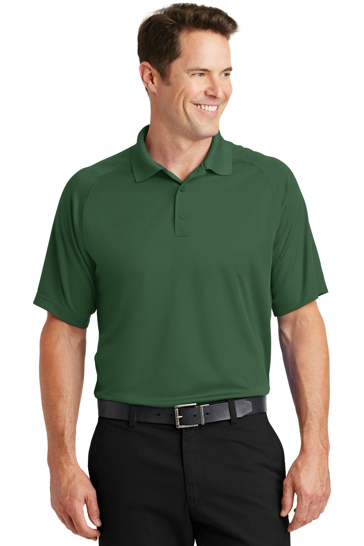 Sport-Tek Dry Zone Raglan Polo. T475 Forest Green