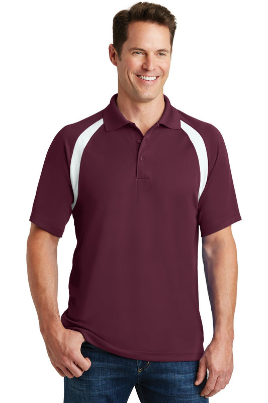 Sport-Tek Dry Zone Colorblock Raglan Polo. T476 Maroon/ White