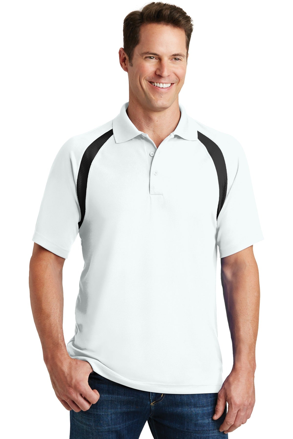 Sport-Tek Dry Zone Colorblock Raglan Polo. T476 White/ Black