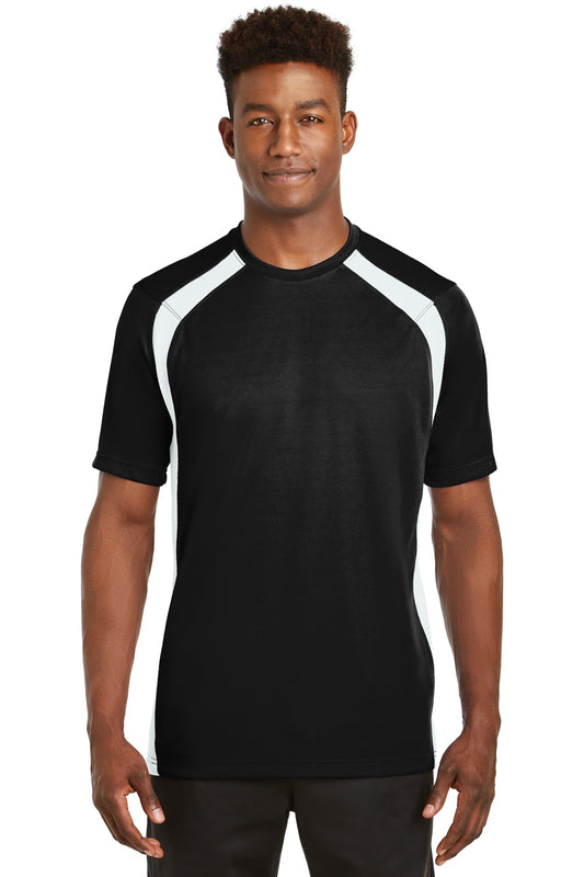 Sport-Tek Dry Zone Colorblock Crew. T478 Black/ White