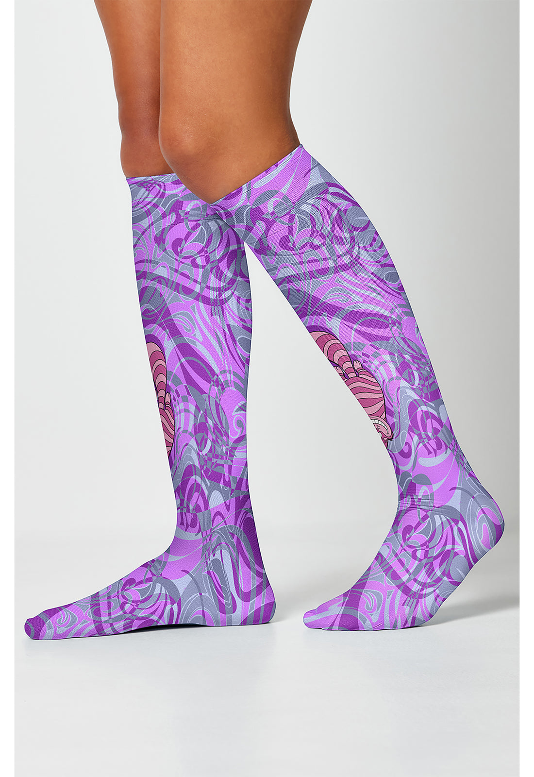 Tooniforms Legwear TCOMFORTSUPPOR Women's Knee High 8-15mmHg Compression Socks Curiouser Cat