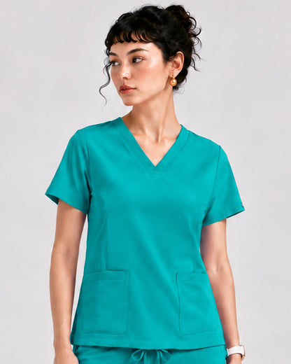 Foundry Women's 1005 Quinn 2 Pocket V-Neck Top Teal