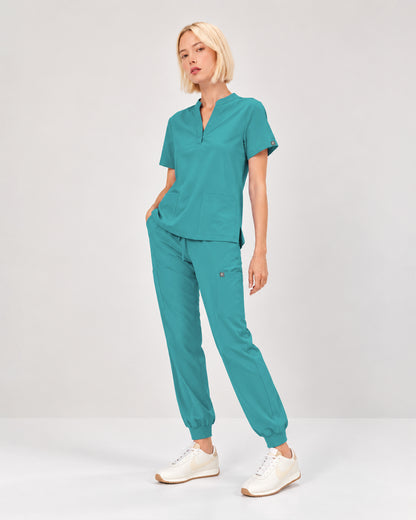 Foundry Women's 1055 Arden 2 Pocket Mandarin Top Teal