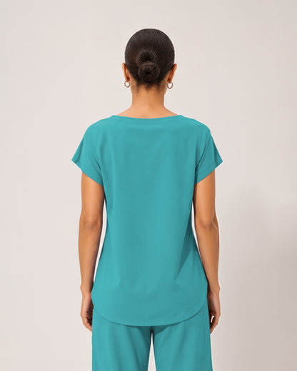 Foundry Women's 1215 Rowan 1 Pocket Boat Neck Dolman Top Teal