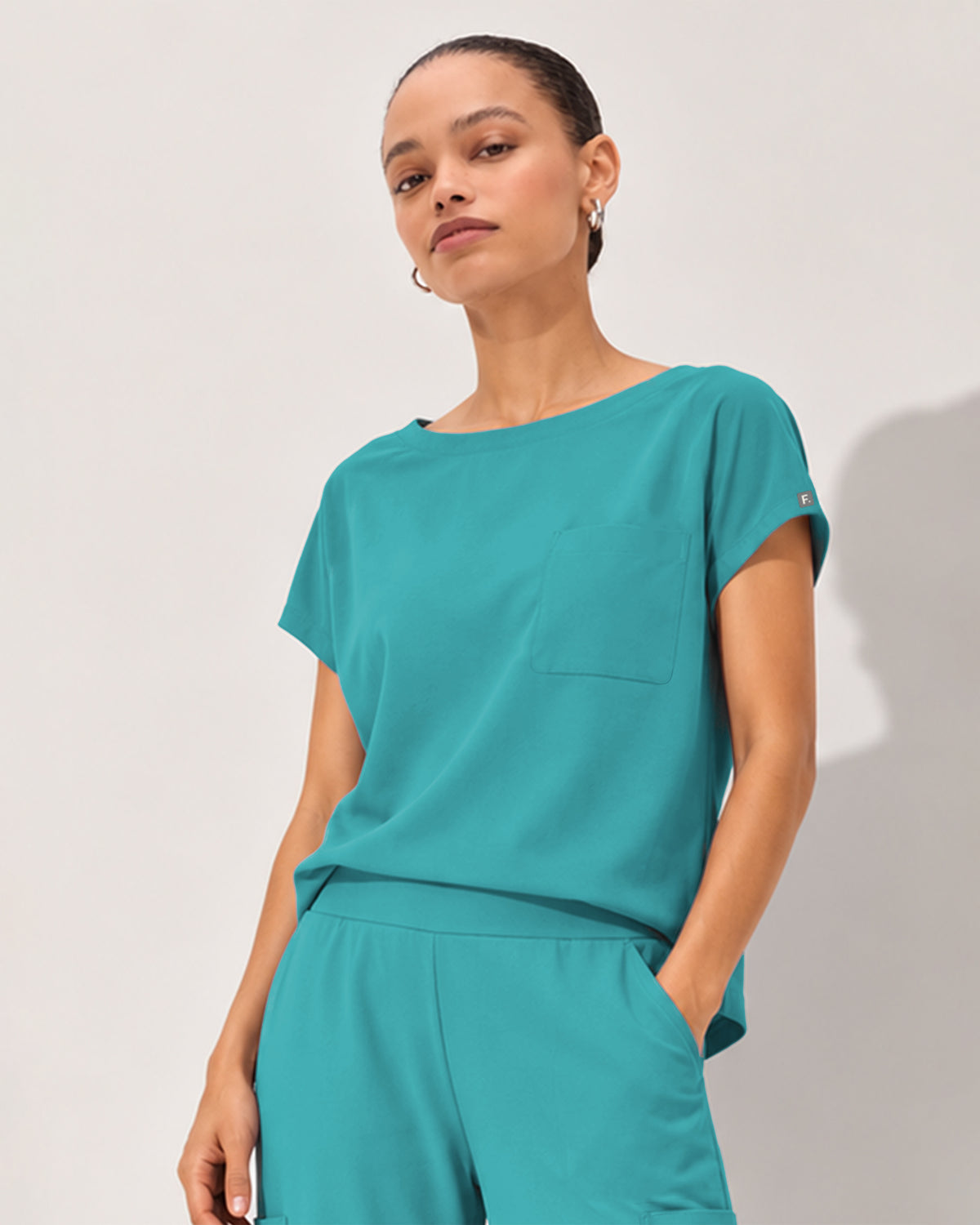 Foundry Women's 1215 Rowan 1 Pocket Boat Neck Dolman Top Teal