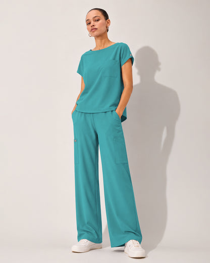 Foundry Women's 1215 Rowan 1 Pocket Boat Neck Dolman Top Teal