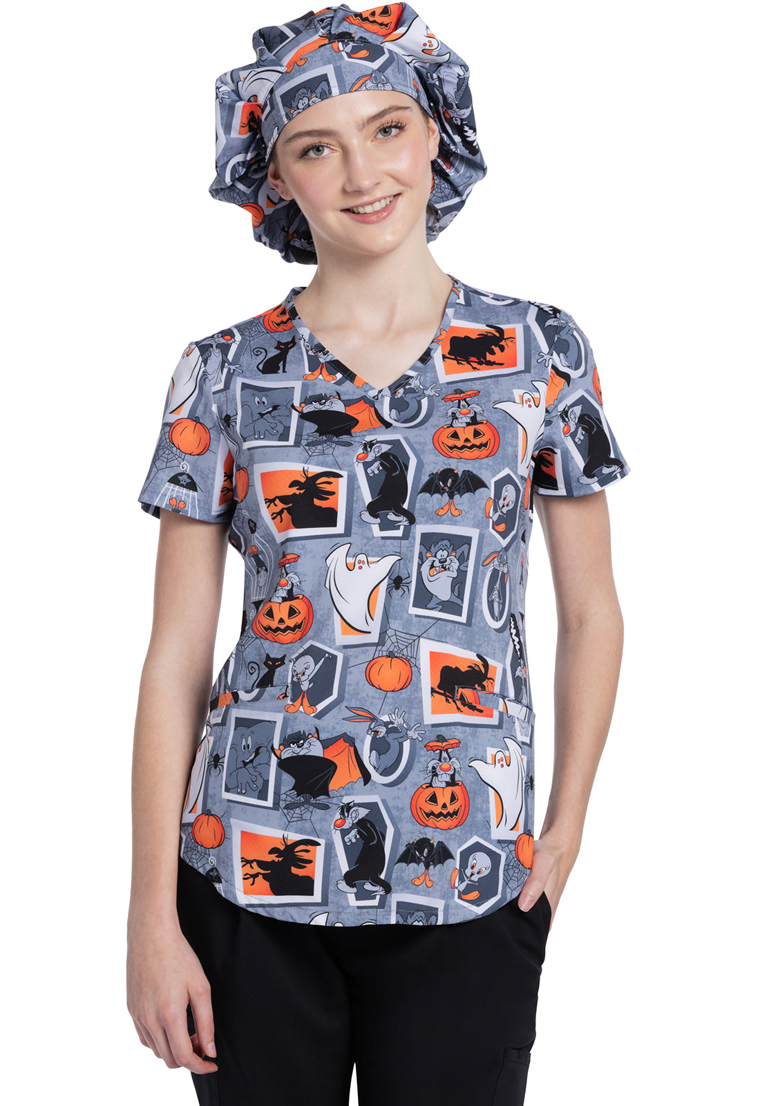 Licensed TF514 Unisex Print Bouffant Scrubs Hat Tweety Fright Model Image Front | Tooniforms