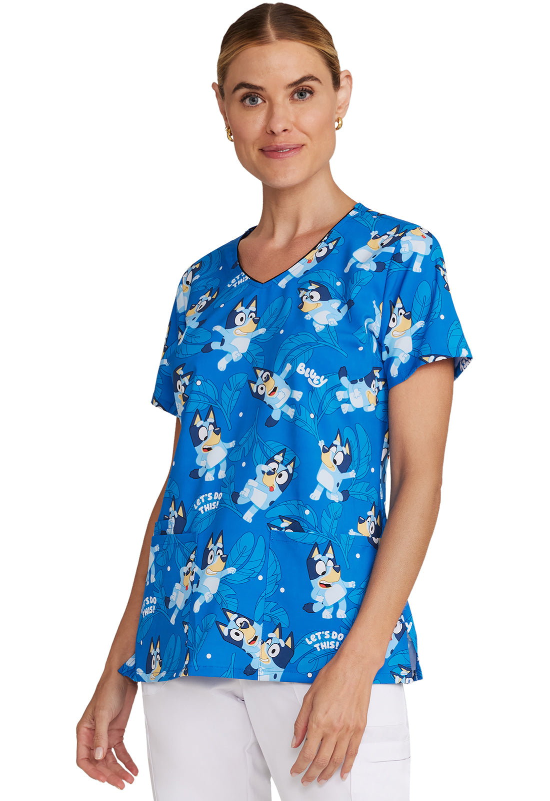 Licensed TF614 V-Neck Print Top Bluey Model Image Right Side | Tooniforms