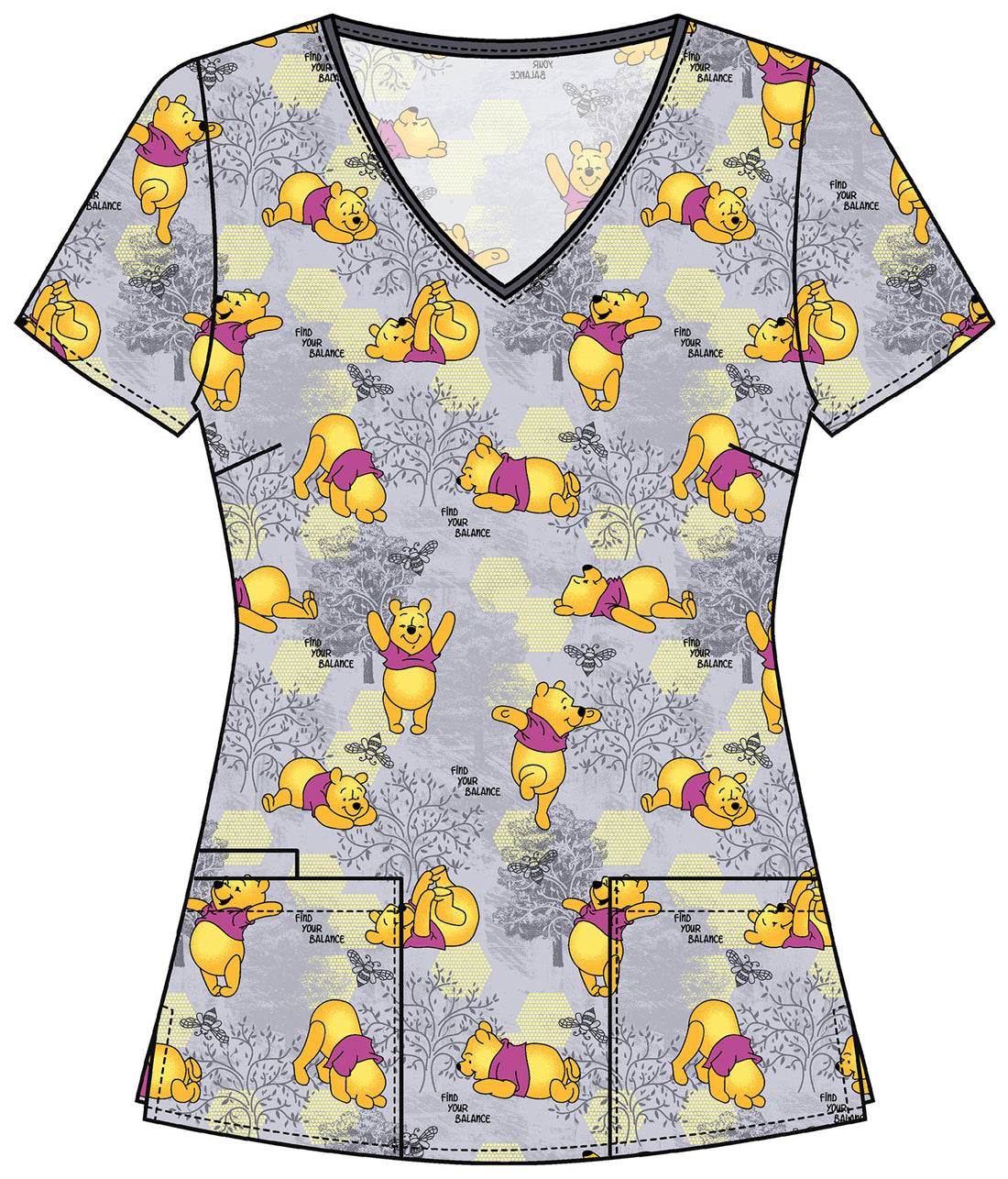 Tooniforms TF614 V-Neck Print Top (Namastay Pooh)