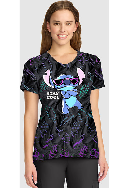 Tooniforms TF626 Women's V-Neck Print Scrub Top Stitch Too Cool