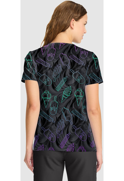 Tooniforms TF626 Women's V-Neck Print Scrub Top Stitch Too Cool