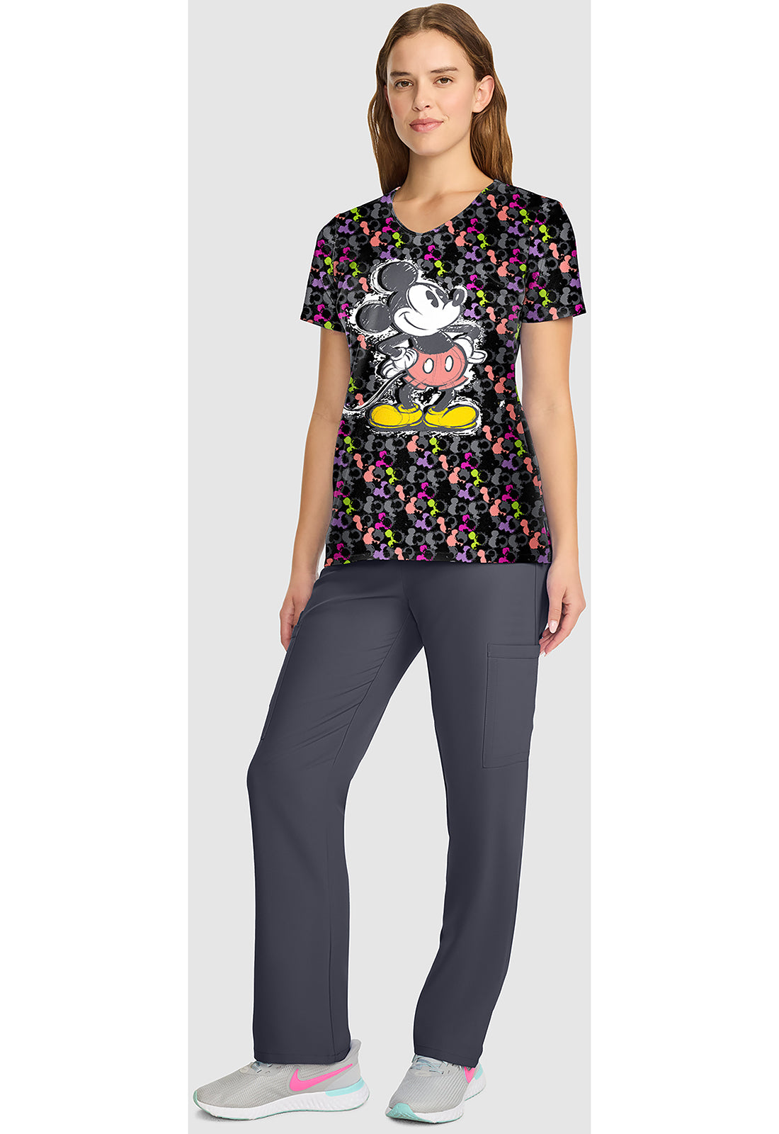 Tooniforms TF626 Women's V-Neck Print Scrub Top Iconic Mickey