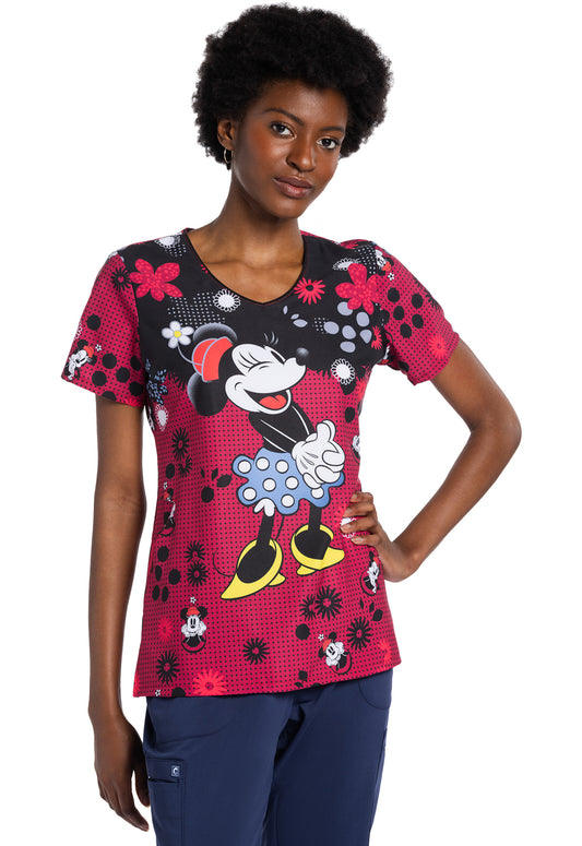 Licensed TF626 V-Neck Print Top Mighty Minnie Model Image Front | Tooniforms