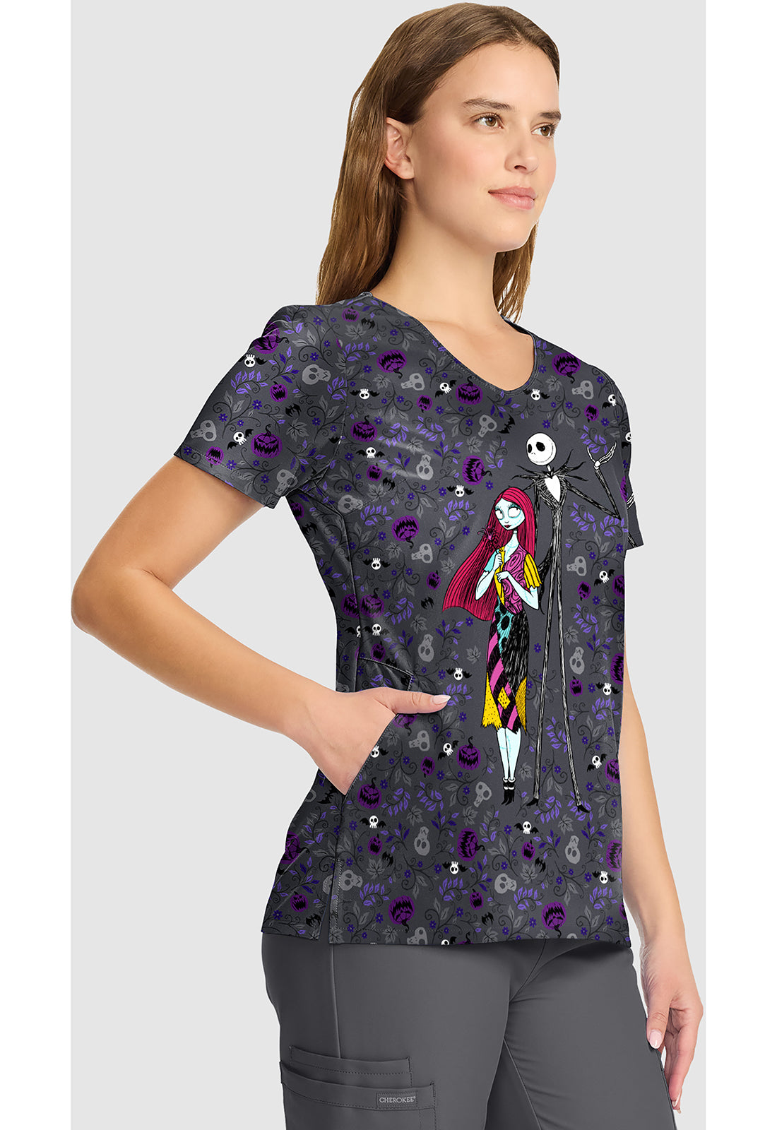 Tooniforms TF626 Women's V-Neck Print Scrub Top Full Of Spirit