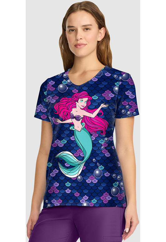 Tooniforms TF626 Women's V-Neck Print Scrub Top Tale Of A Mermaid