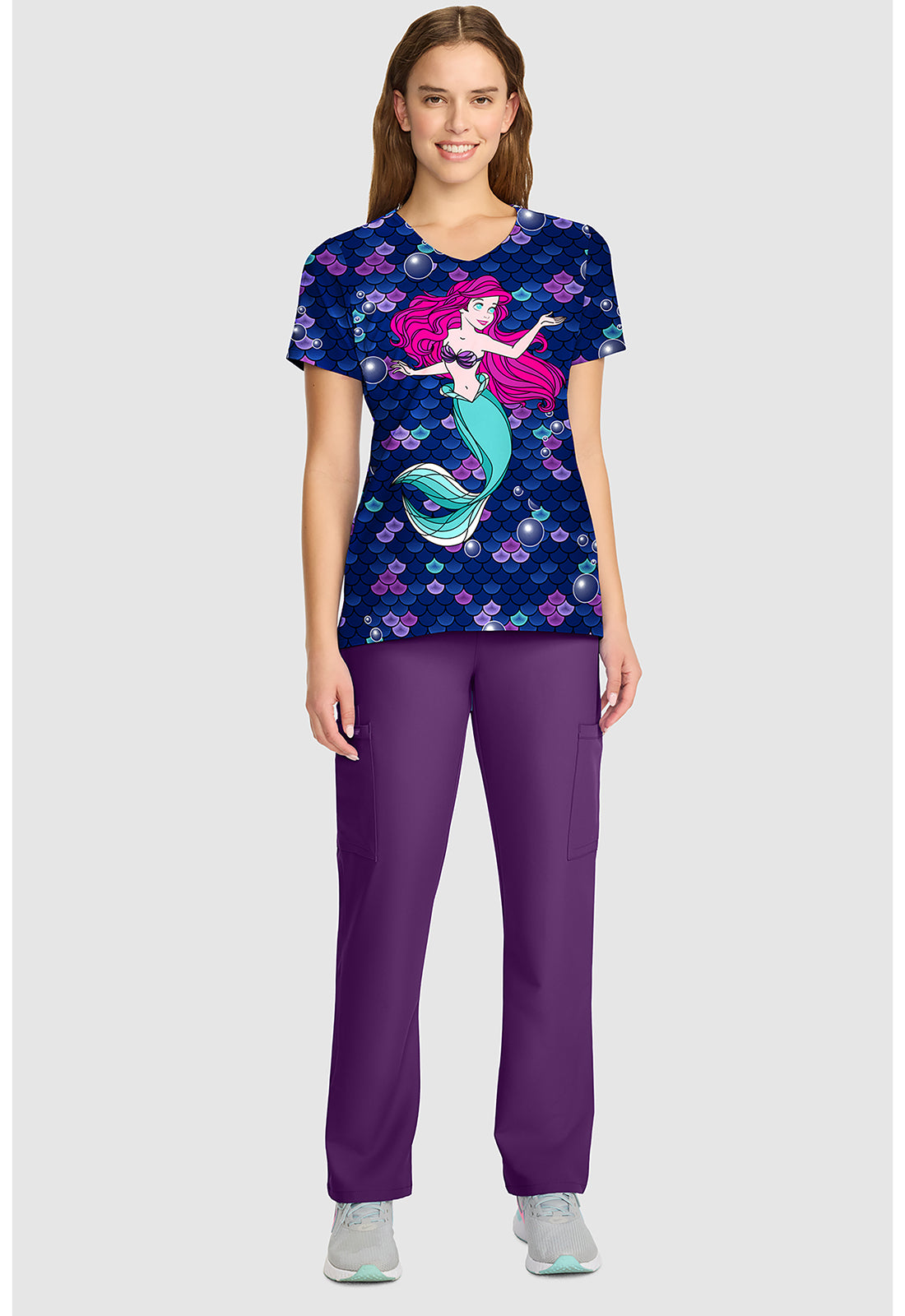 Tooniforms TF626 Women's V-Neck Print Scrub Top Tale Of A Mermaid