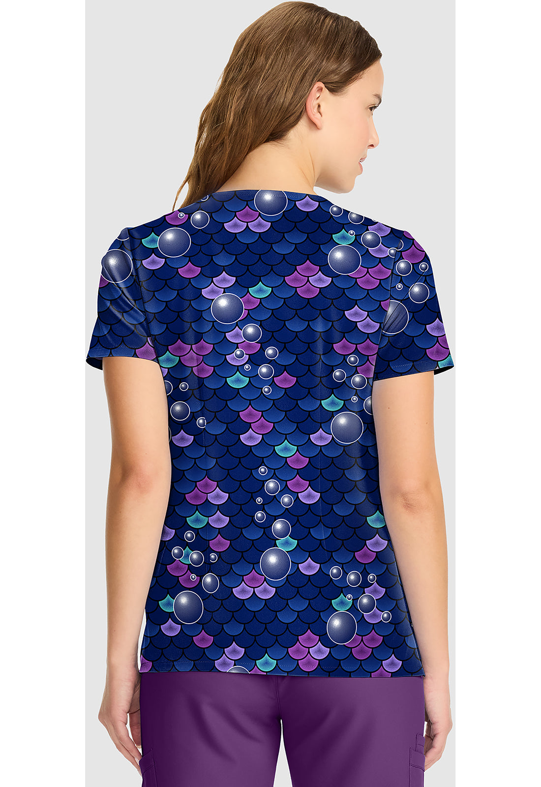 Tooniforms TF626 Women's V-Neck Print Scrub Top Tale Of A Mermaid