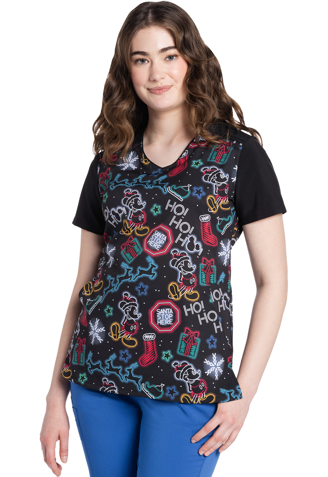 Licensed TF639 V-Neck Top Christmas Glow Model Image Front | Tooniforms