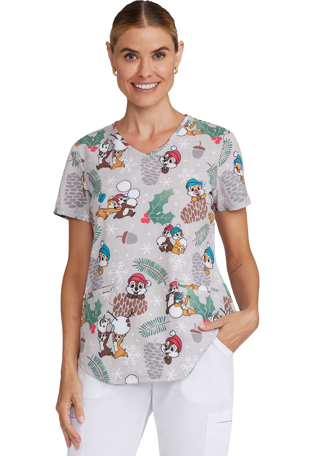 Tooniforms TF737 V-Neck Print Top (Nuts About Winter)