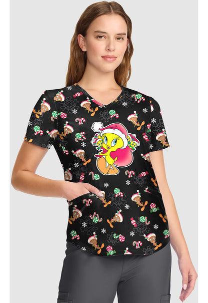 Tooniforms TF737 Women's V-Neck Print Scrub Top Ginger Tweet