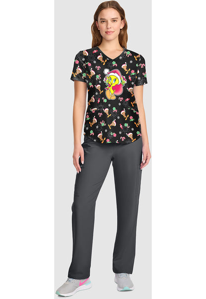Tooniforms TF737 Women's V-Neck Print Scrub Top Ginger Tweet