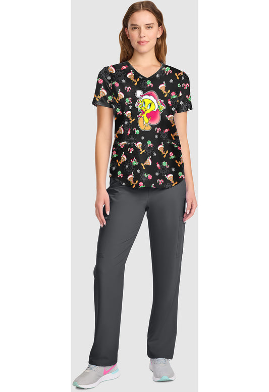 Tooniforms TF737 Women's V-Neck Print Scrub Top Ginger Tweet