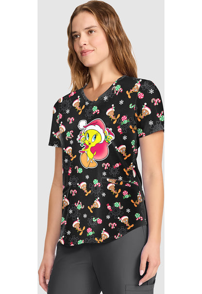 Tooniforms TF737 Women's V-Neck Print Scrub Top Ginger Tweet