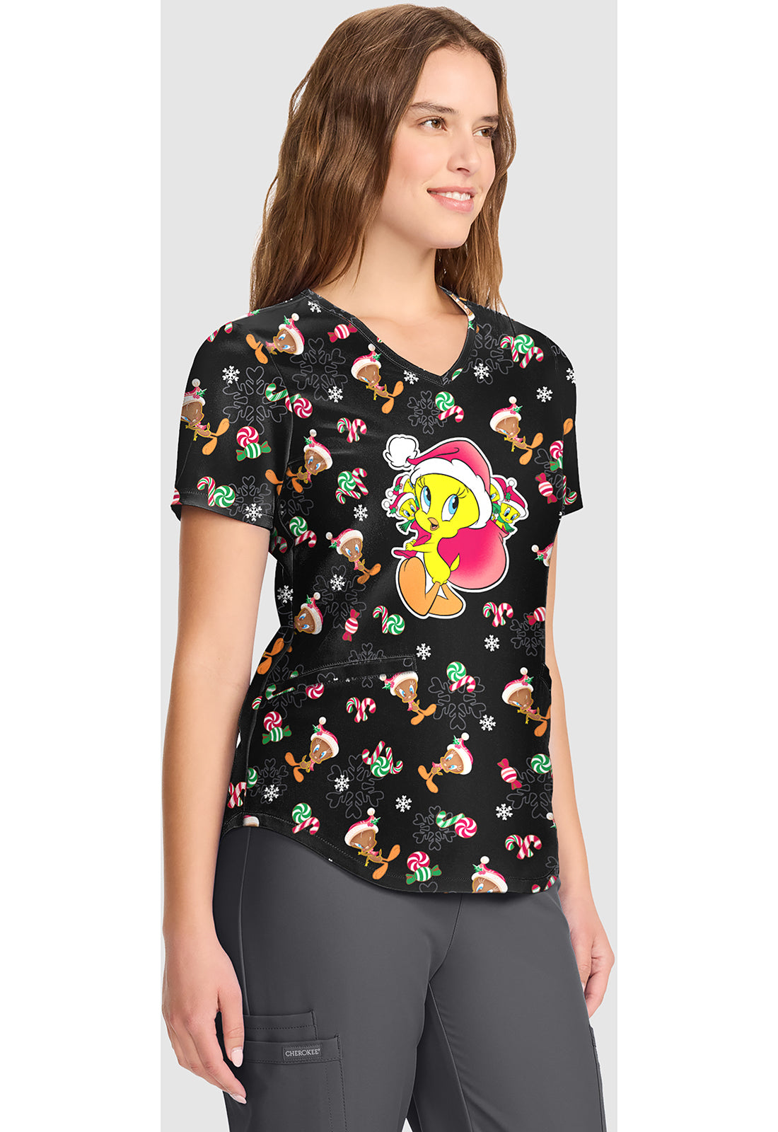 Tooniforms TF737 Women's V-Neck Print Scrub Top Ginger Tweet